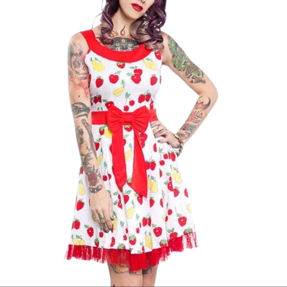 Sourpuss White Strawberry & Pear Print Dress